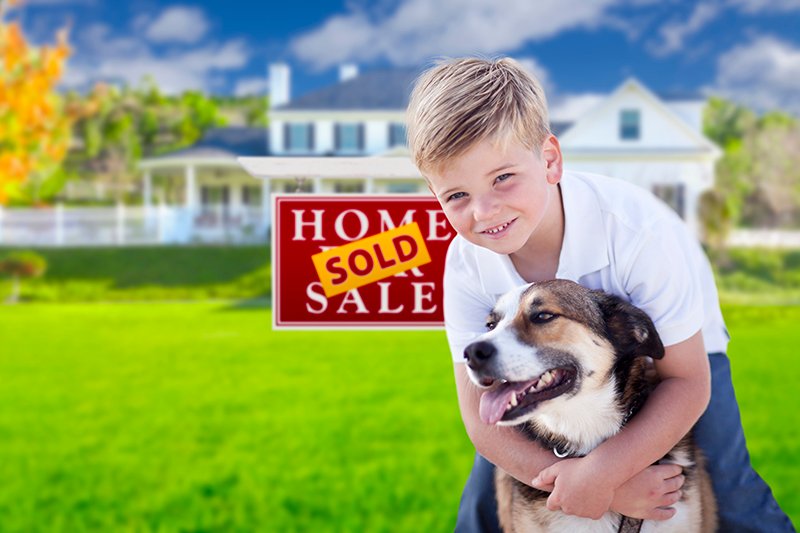 Dog in front of new home